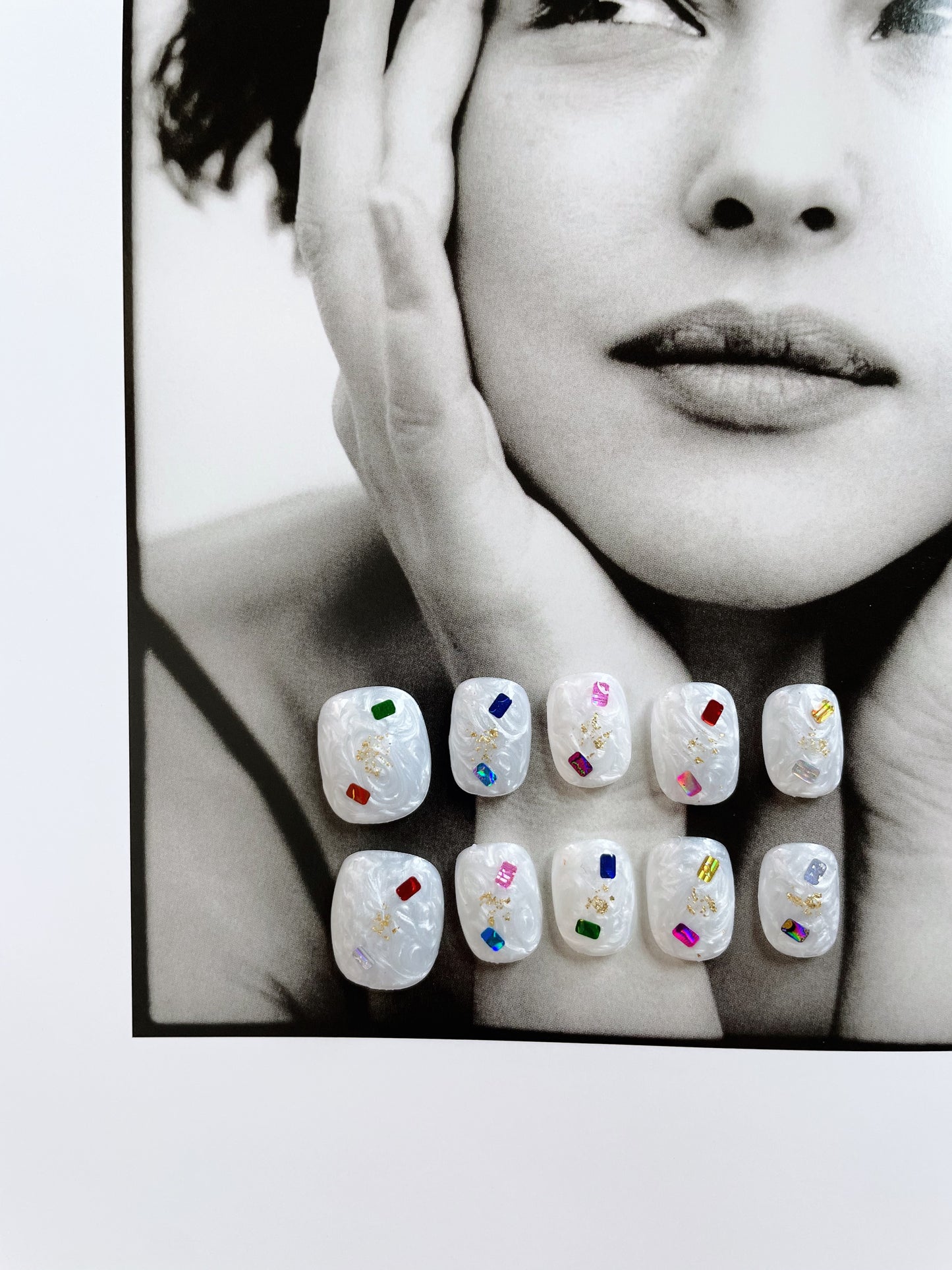 Le Berry White Fantasy Squoval Short Nails Press On Nails False Nails - Le Berry