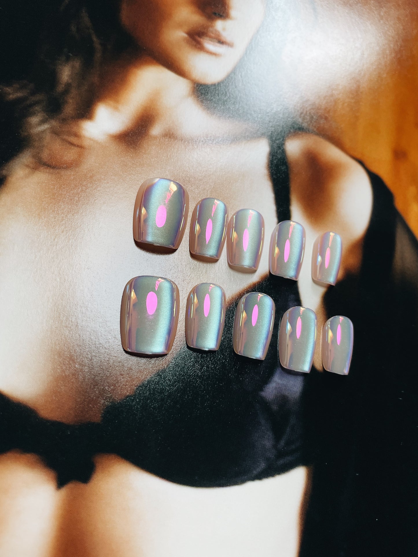 Le Berry Pink Shimmer Squoval Short Nails Press On Nails False Nails - Le Berry