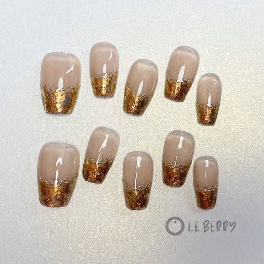 Le Berry Golden Short/Long Squoval Handmade Press On Nails False Nails - Le Berry