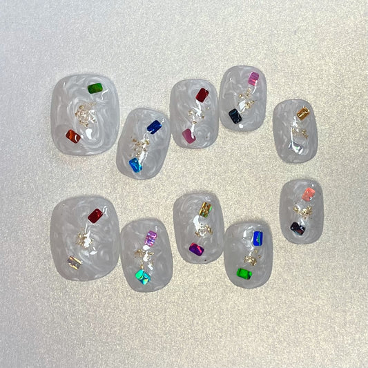 Le Berry White Fantasy Squoval Short Nails Press On Nails False Nails - Le Berry