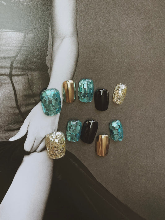 Le Berry “Midnight Disco” Squoval Handmade Press On Nails False Nails - Le Berry