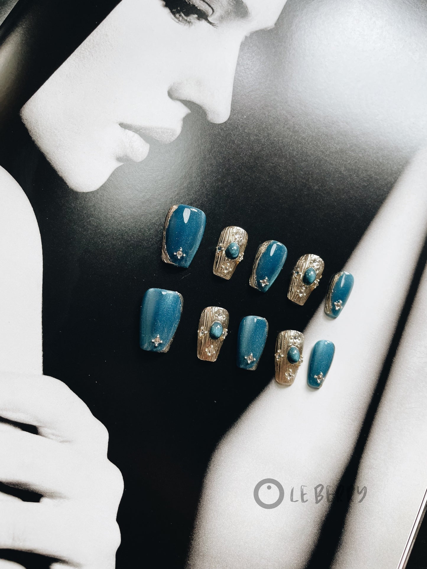 Le Berry Blue Jewelry Squoval Long Nails Press On Nails False Nails - Le Berry