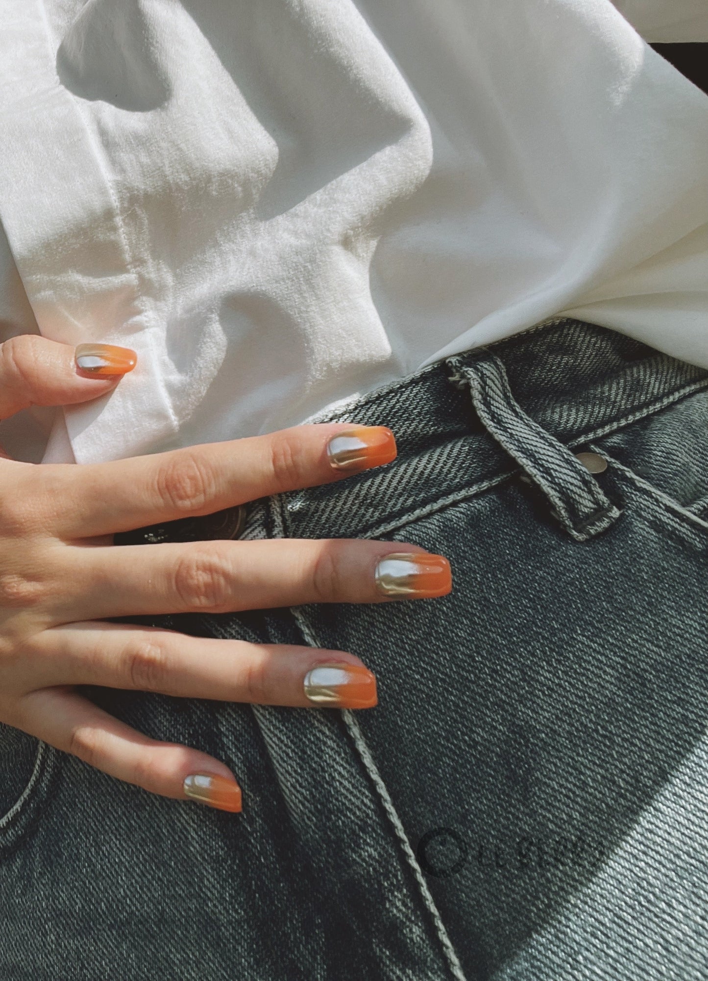 Le Berry Orange Juice Squoval Handmade Press On Nails False Nails - Le Berry