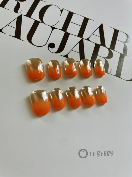 Le Berry Orange Juice Squoval Handmade Press On Nails False Nails - Le Berry