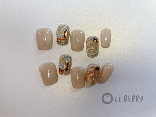 Le Berry Beige Color Squoval Handmade Press On Nails False Nails - Le Berry