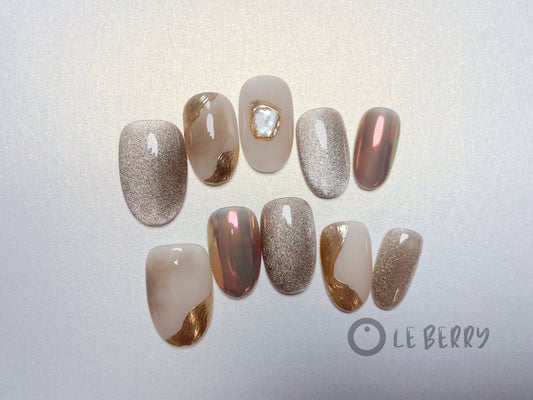 Le Berry Memory Almond Handmade Press On Nails False Nails - Le Berry