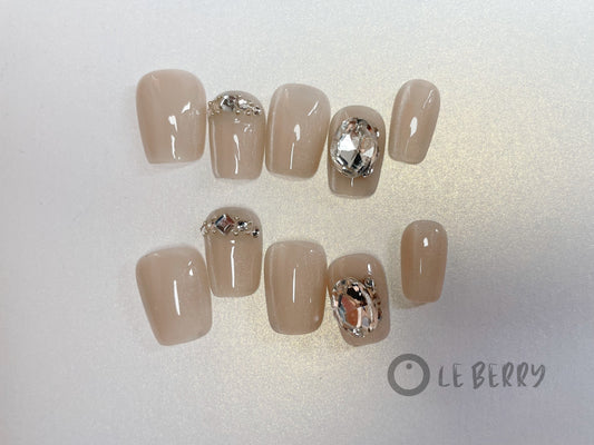 Le Berry Beige Color Squoval Handmade Press On Nails False Nails - Le Berry