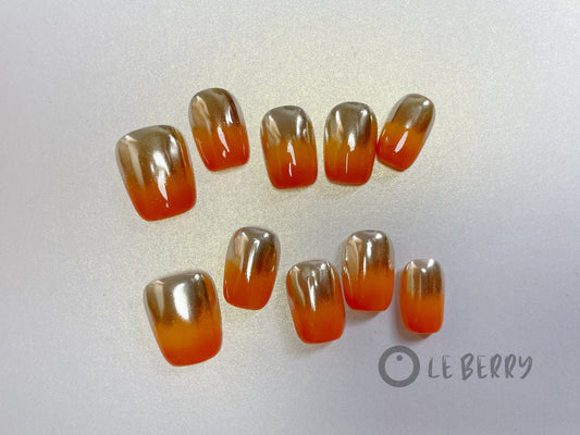 Le Berry Orange Juice Squoval Handmade Press On Nails False Nails - Le Berry