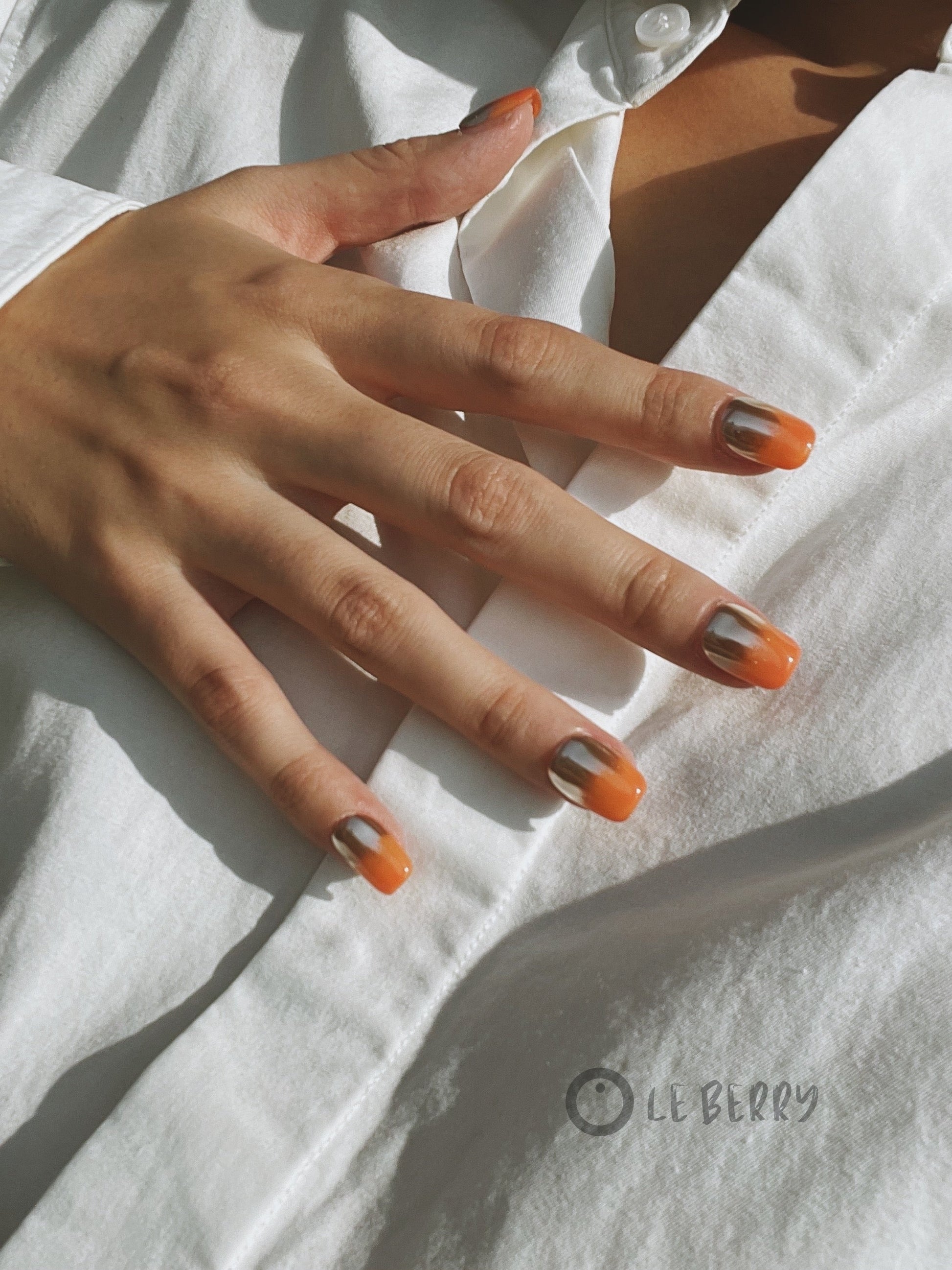 Le Berry Orange Juice Squoval Handmade Press On Nails False Nails - Le Berry