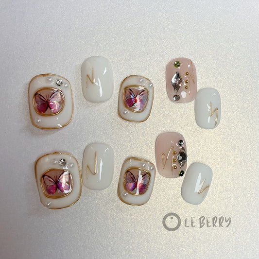 Le Berry Butterfly Squoval Press On Nails Short Nails False Nails - Le Berry