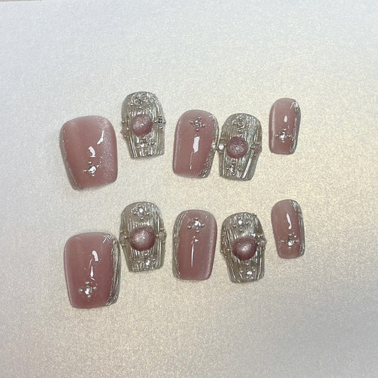 Le Berry Pink/Green jewelry Squoval Short Nails Press On Nails False Nails - Le Berry