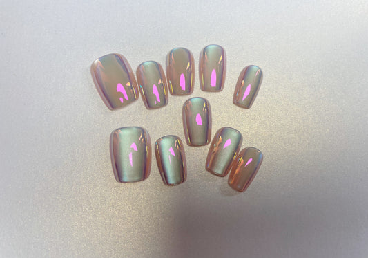 Le Berry Pink Shimmer Squoval Short Nails Press On Nails False Nails - Le Berry