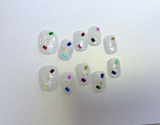 Le Berry White Fantasy Squoval Short Nails Press On Nails False Nails - Le Berry