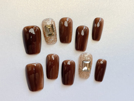 Le Berry Amber Long/Short Squoval Handmade Press On Nails False Nails - Le Berry